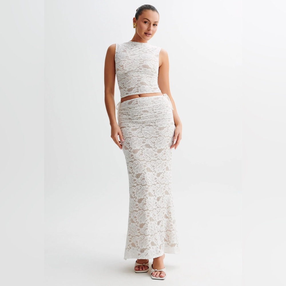 MESHKI lace top and skirt set